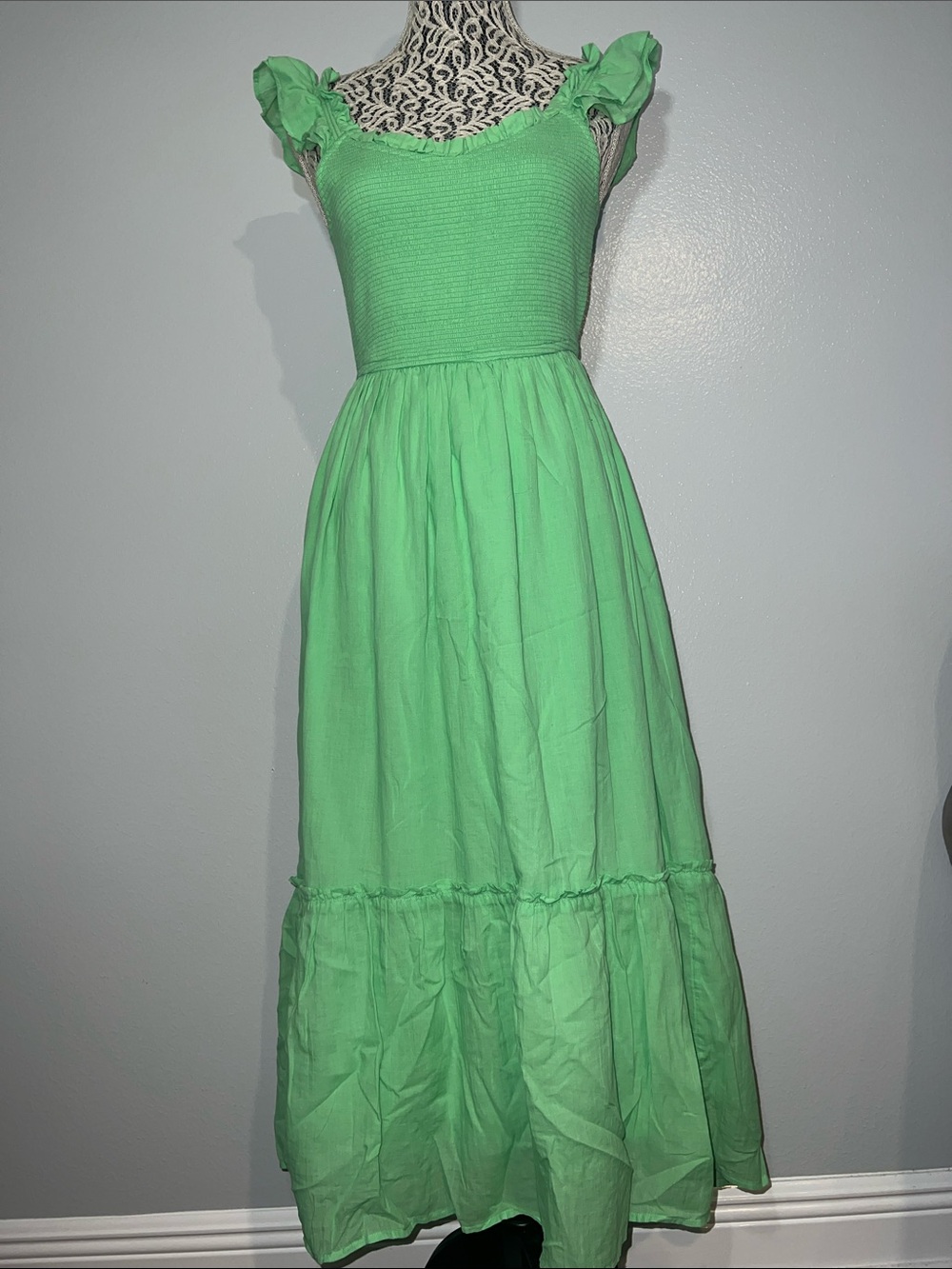 American Eagle Outfitters Lime Green Ruffle Sleeve Maxi Dress